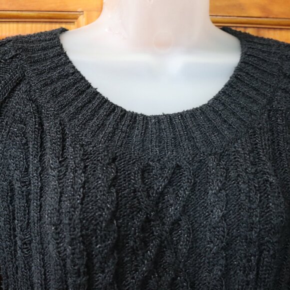 Dana Buchman Black Textured Cable Knit Round Neck Pullover Sweater Medium - Picture 2 of 12